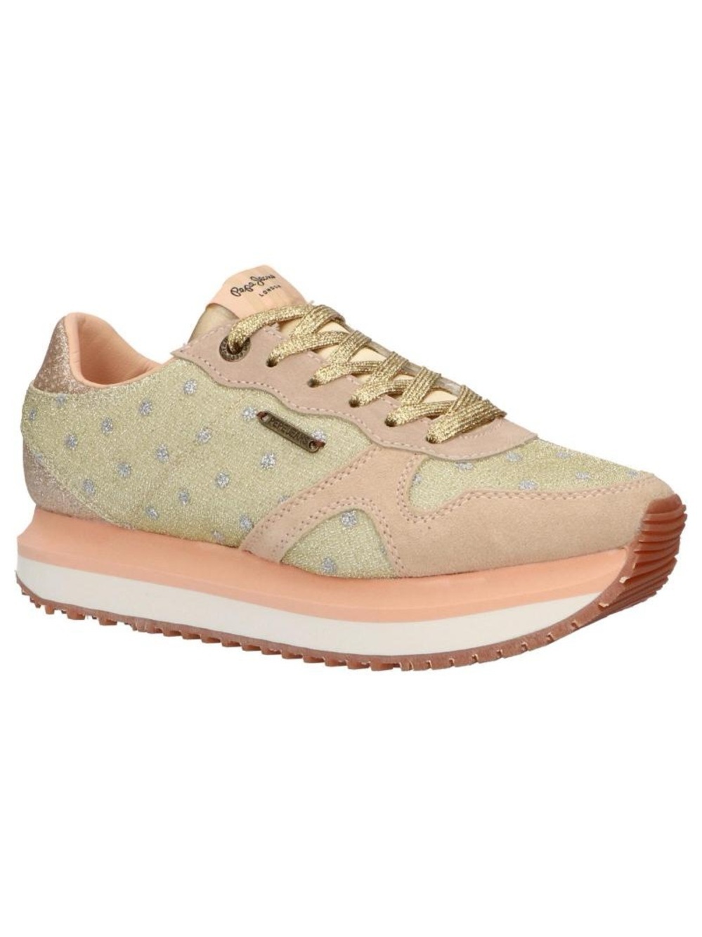 Pepe Jeans Gold Glitter & Peach Platform Sneaker